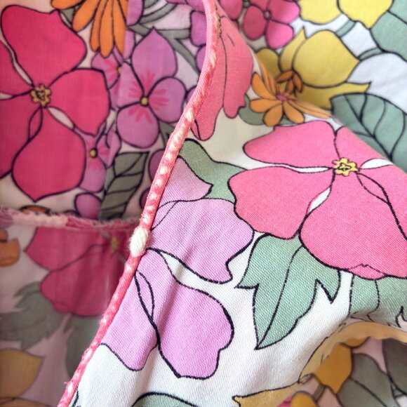 Vintage 1960s Mod Pink Floral Housecoat L | Grandma Core Trad Wife Kitsch Style - Picture 10 of 10
